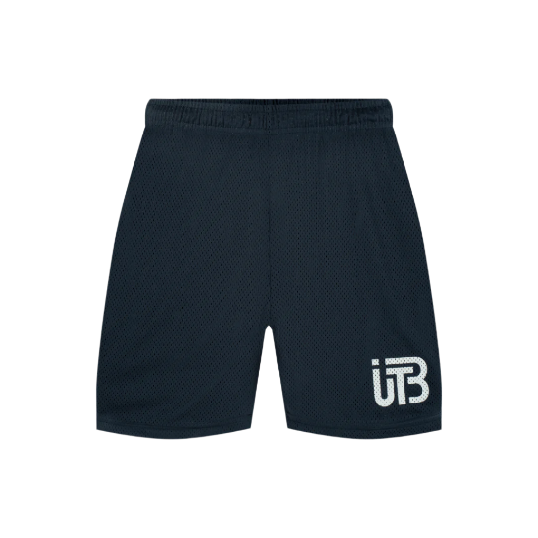 TBIU Mesh Shorts in minimal style - Midnightblue , relaxed fit, polyester mesh, with internal draw cords. Model wearing size S.