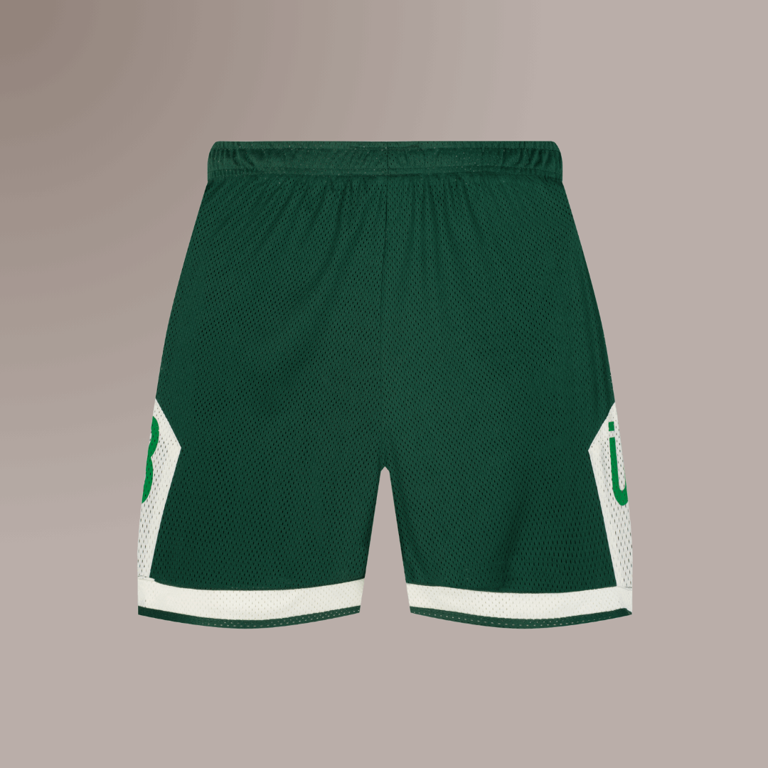 TBIU Mesh Short - NBA Style in Dark Green, polyester mesh with relaxed fit and internal draw cords.