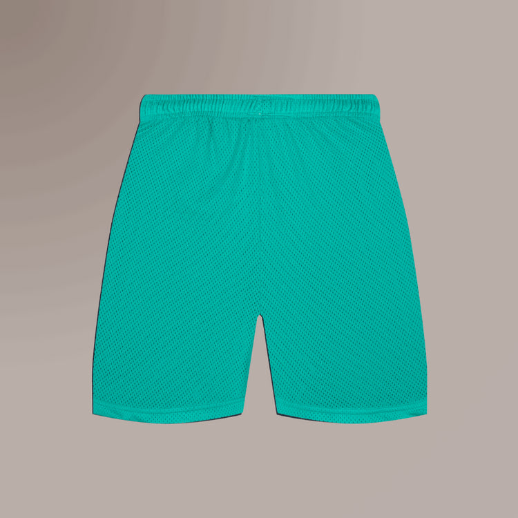 TBIU Mesh Shorts in minimal style -  Lightseagreen , relaxed fit, polyester mesh, with internal draw cords. Model wearing size S.