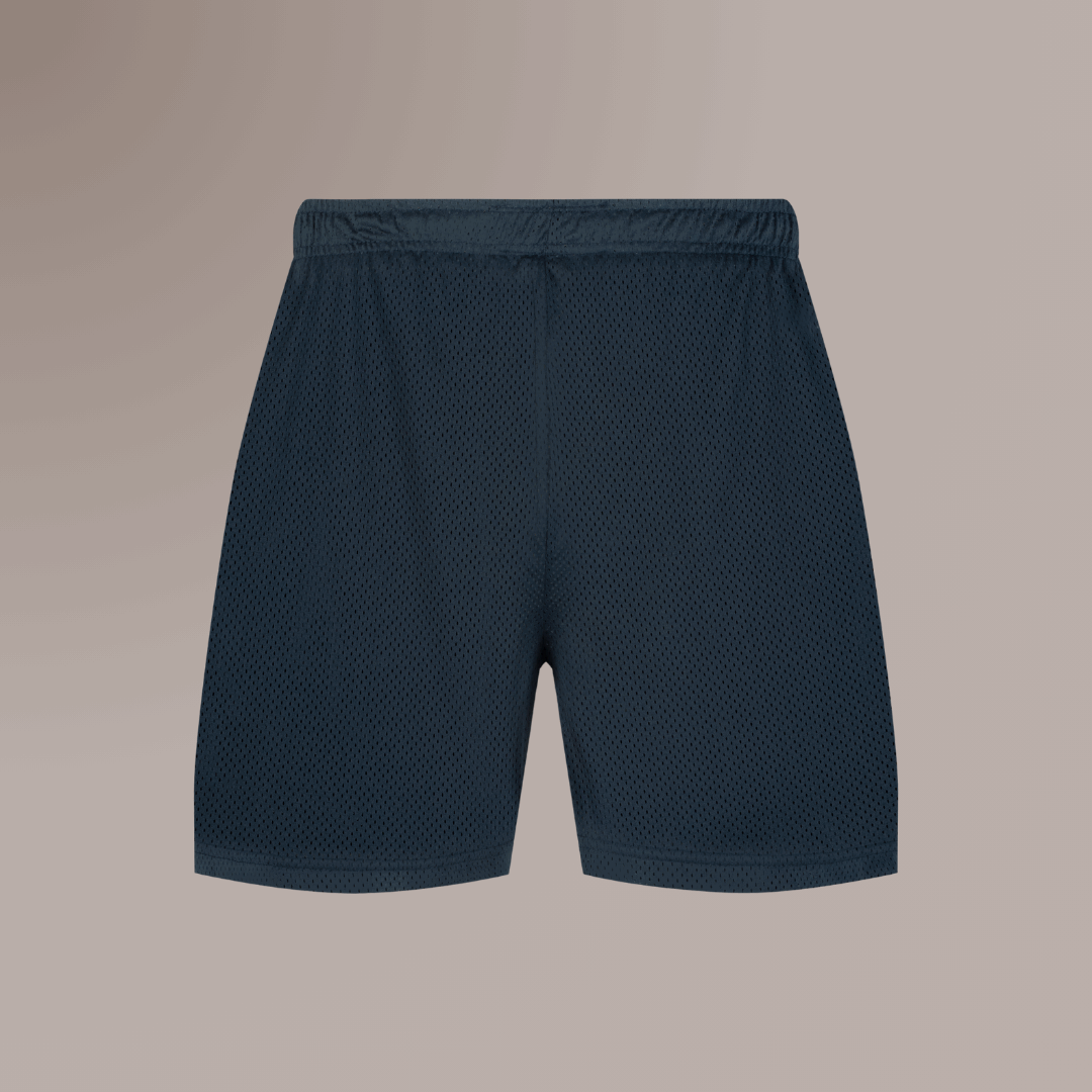 TBIU Mesh Shorts in minimal style -  Midnightblue , relaxed fit, polyester mesh, with internal draw cords. Model wearing size S.